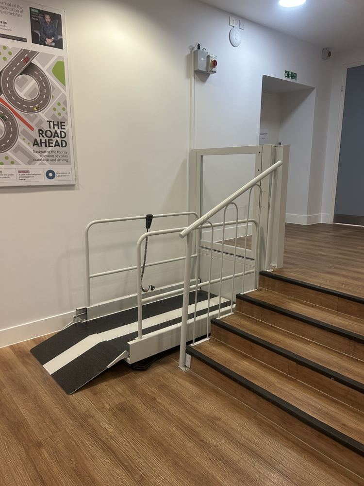 Disabled access step lift installed in a London office stairwell
