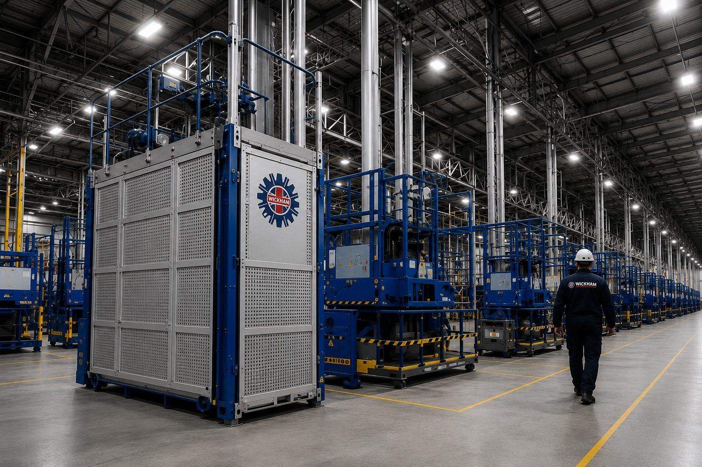 Wickham Hoist factory floor with hoists ready for despatch